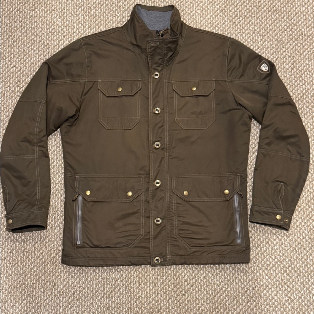 Kuhl Kollusion2 Men's Dark Olive Jacket with Gray soft Flannel inside
